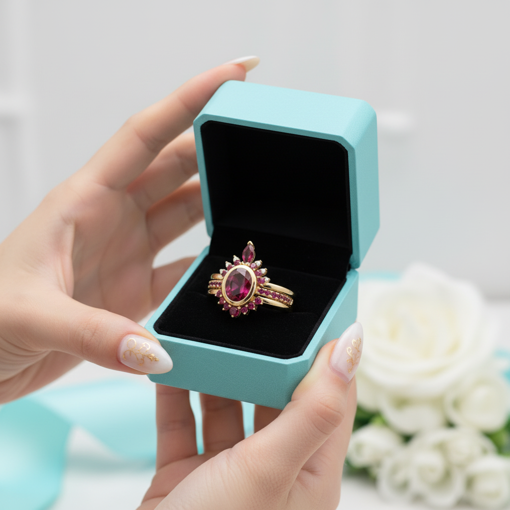 Round-cut Ruby Birthstone Engagement Ring-Evani Jewelry