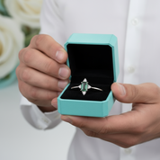 Chronicle of Two Hearts- Emerald Moss Agate & Cyan Moissanite Ring