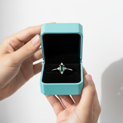 Chronicle of Two Hearts- Emerald Moss Agate & Cyan Moissanite Ring