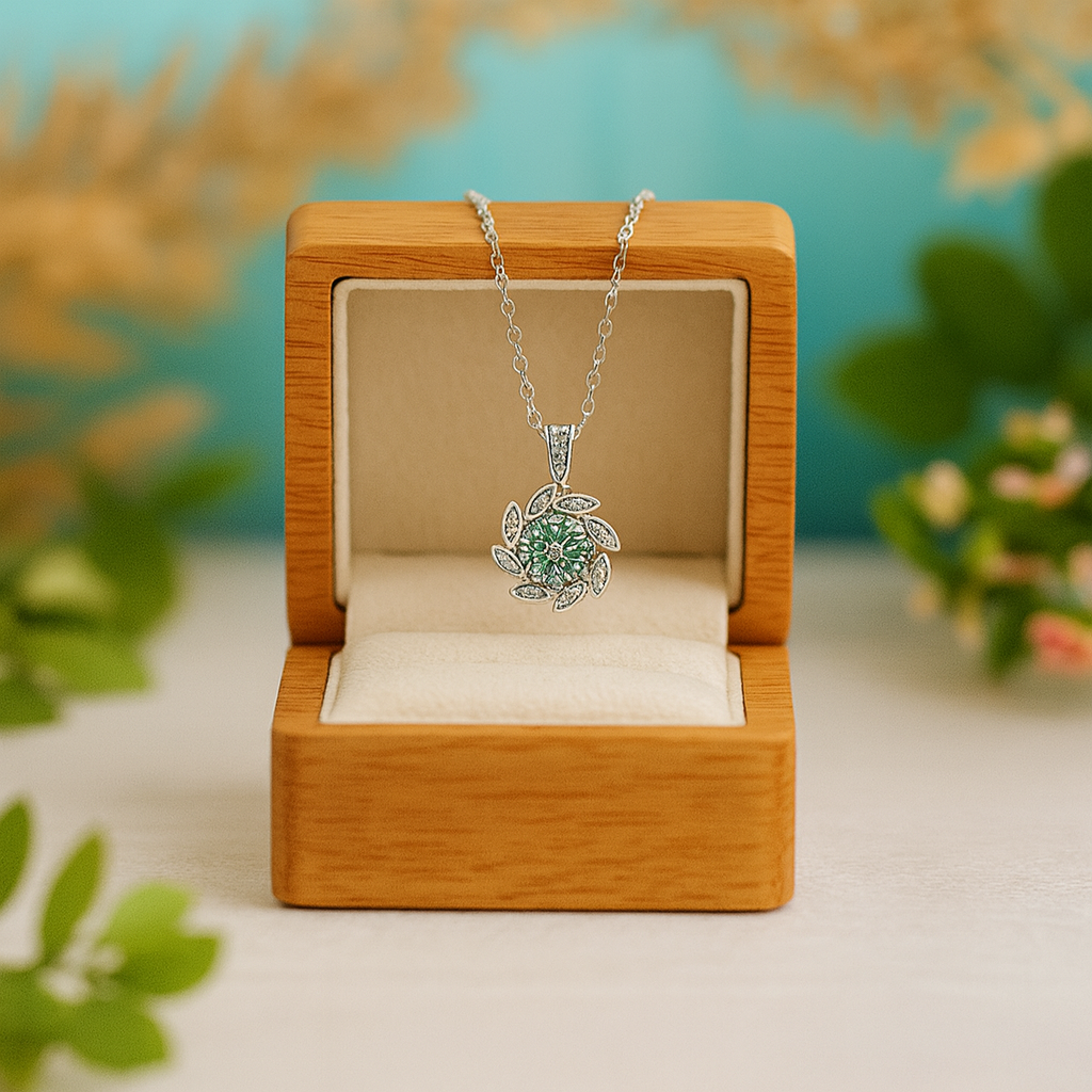 1.0 Ct Certified Moissanite Peridot Flower Pendant Necklace - Evani Naomi Jewelry