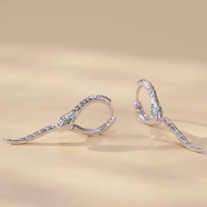 Snake Emerald Birthstone Eyes Hoop Earrings