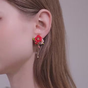 Exquisite Enamel Red Flower Elegant Earrings