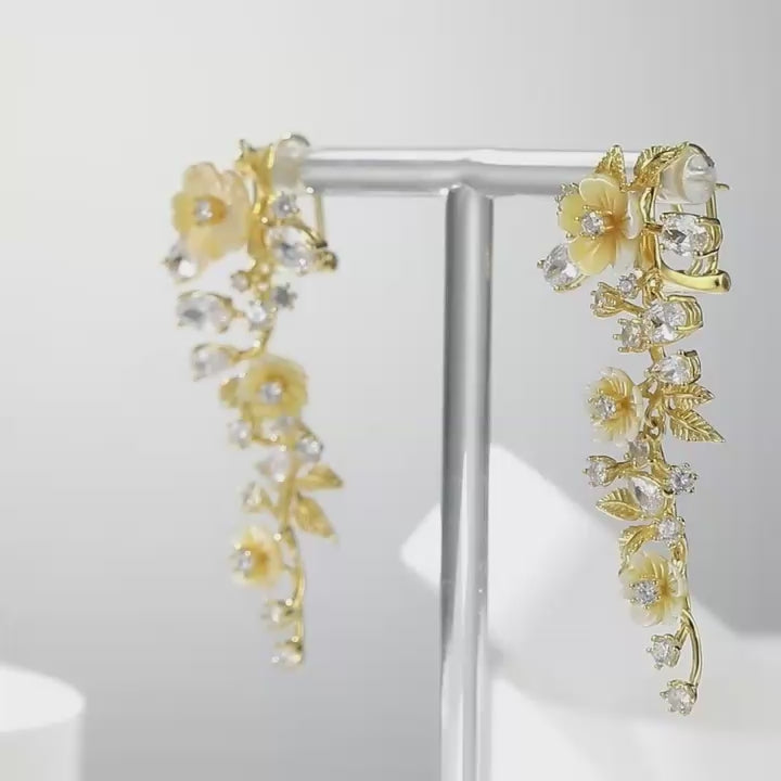 Summer Style Flower Diamond and Shell Drop Earrings