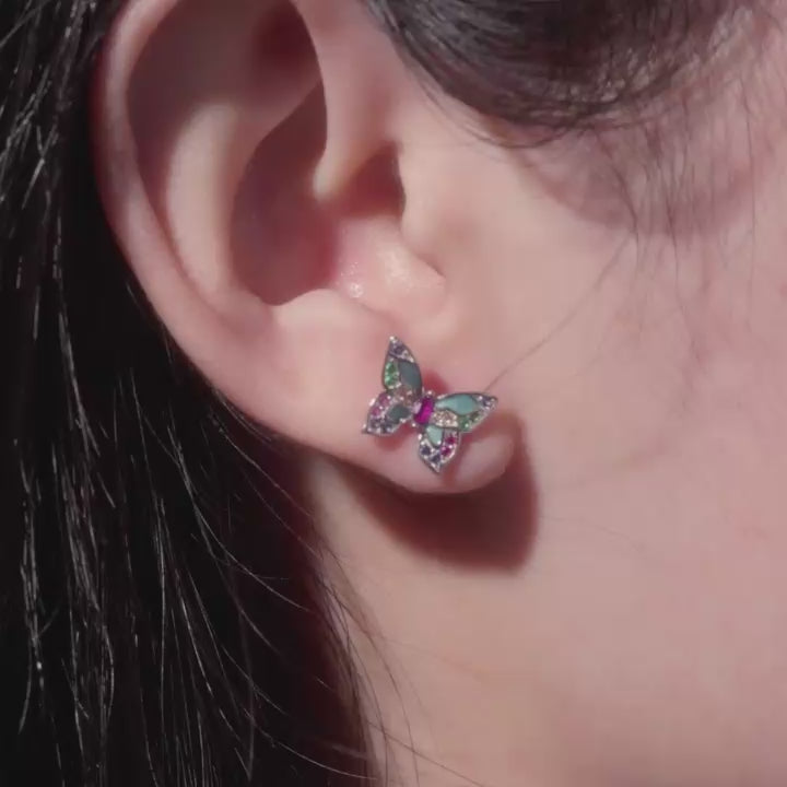 Colorful Diamond Butterfly Stud Earrings