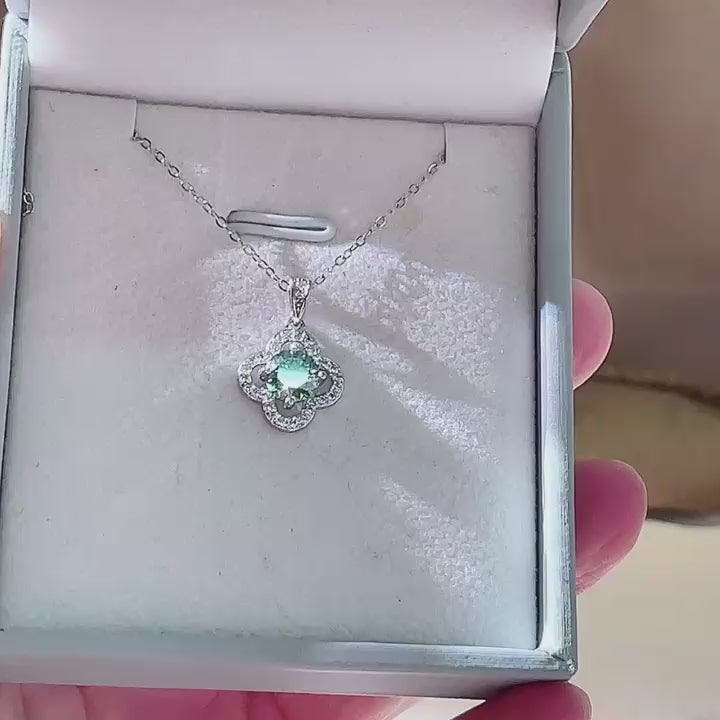 1.0 Ct Diamond Tourmaline Birthstone Clover Pendant Necklace