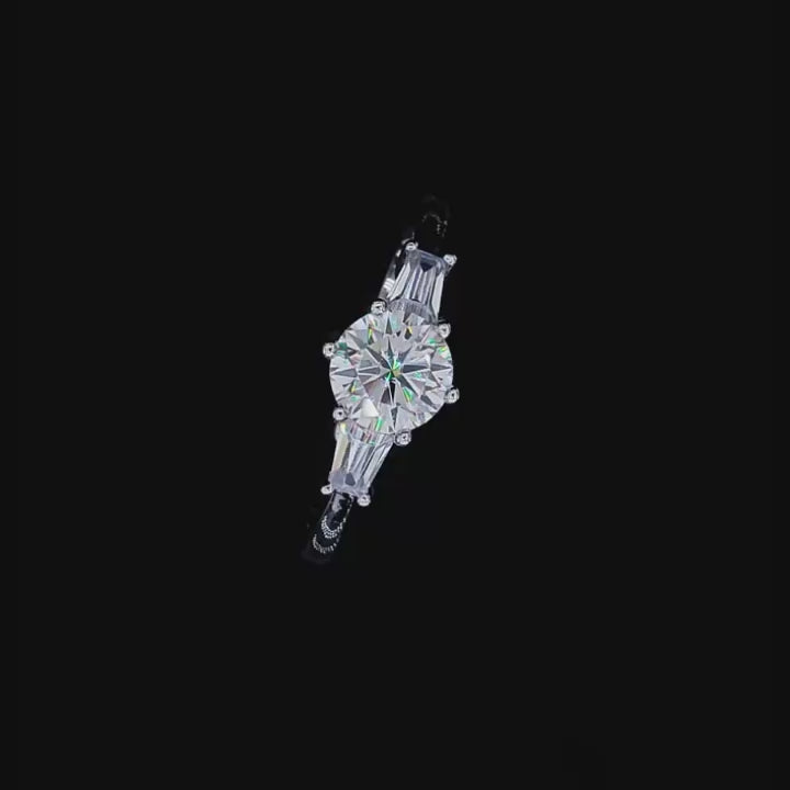 1.0 Ct Round W/ Tapered Baguette Engagement Ring