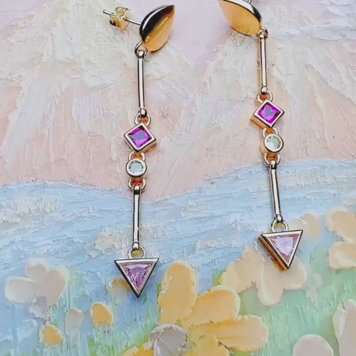 Long Multi-color Stone Water Drop Earrings