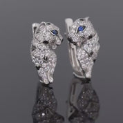 Blue Sapphire Birthstone Diamond Leopard Earrings