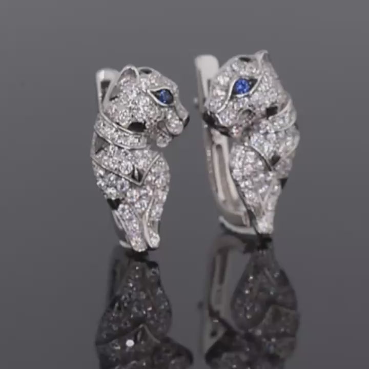 Blue Sapphire Birthstone Diamond Leopard Earrings