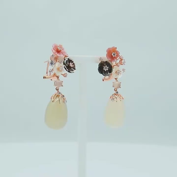 Vintage Sakura Flowers with Chalcedony Earrings
