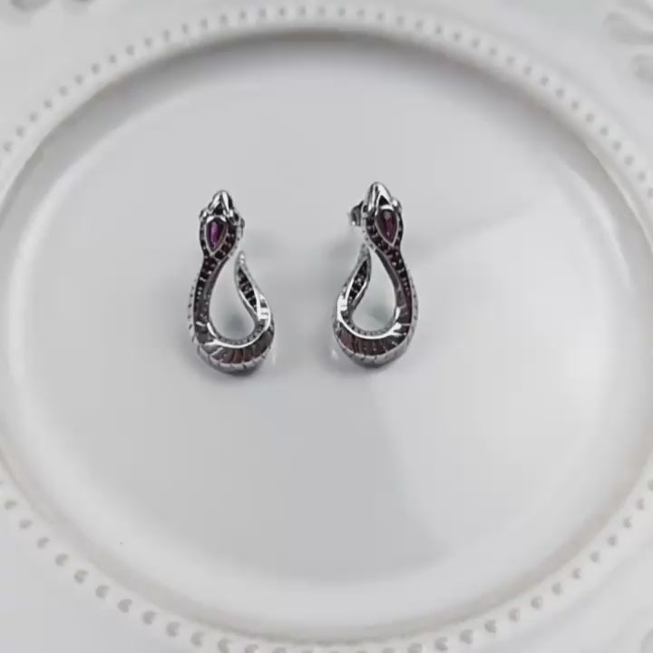 Snake Diamond Tourmaline Birthstone Hinged Stud Earrings