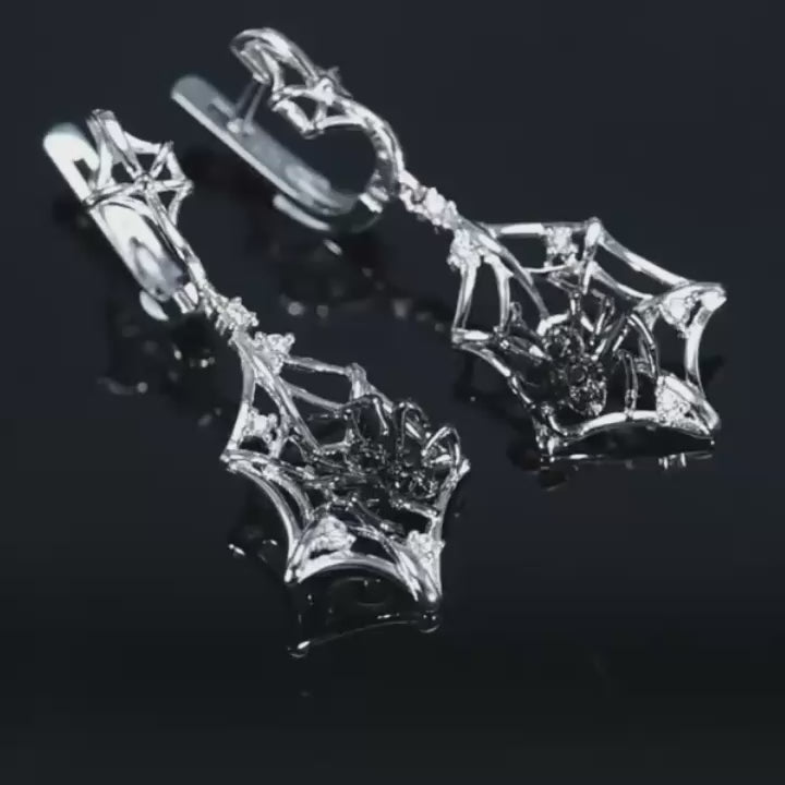 Spider and Cobweb Dangle Earrings
