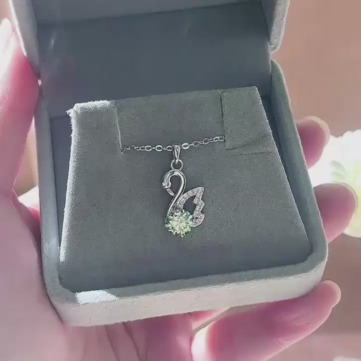 1.0 Ct Round Cut Peridot Swan Pendant Necklace
