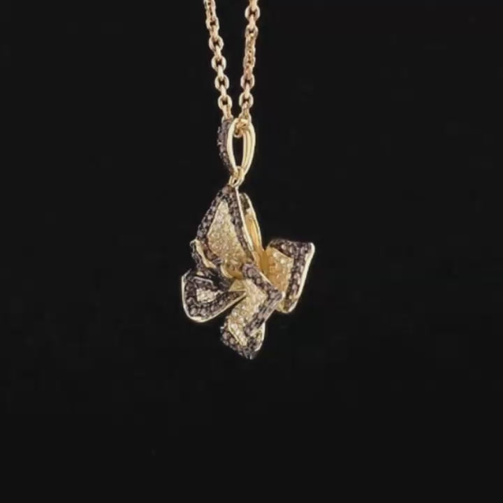 Unique Diamond Orchid Flower Yellow Gold Pendant