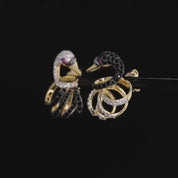 Sparkling White & Black Diamond Lovely Swan Stud Earrings