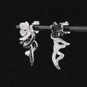Unique Black & Silver Flower with Vines Clip Earrings