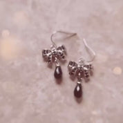 Black Diamond Bow Knot Water Drop Earrings