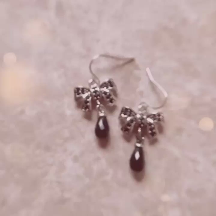 Black Diamond Bow Knot Water Drop Earrings