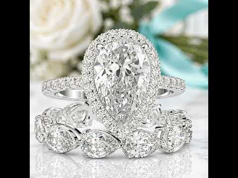 2.2 Ct Halo Pear Cut Diamond Option Wedding Ring Set