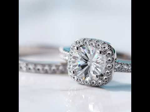 14k White Gold Halo Diamond Option Engagement Ring Set