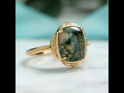 Ring of Ever-Green- Oval Cut Moss Agate Engagement Rings