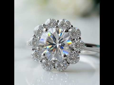 3ct Round Cut Crackling Diamond Option Flower Halo Engagement Ring