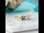 Love's Gentle Bloom- Natural Moss Agate Ring Rose Quartz Moss Agate Labradorite