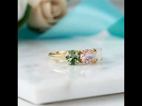 Love's Gentle Bloom- Natural Moss Agate Ring Rose Quartz Moss Agate Labradorite