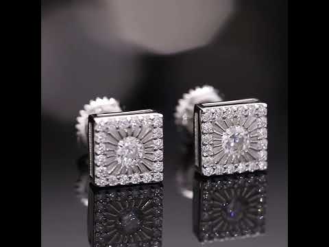 Round Diamond Square Shaped Stud Earrings