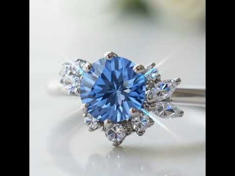 1.0 ct Blue Round cut Diamond Option Engagement Ring