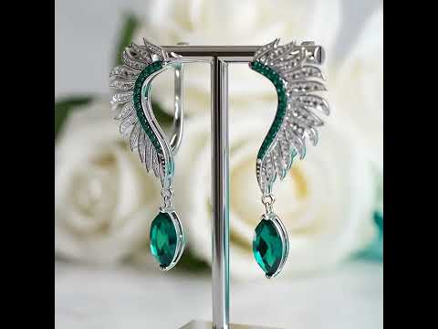 Wings of Forever- Angel Wings Feather Natural Moss Agate Earrings