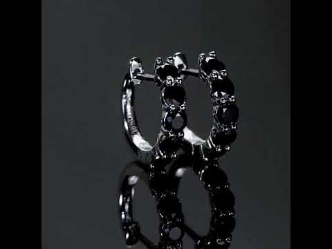 1.0 Ct Black Round Diamond Hoop Earrings