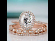 1.5 Ct Oval Diamond Option 14k Rose Gold Halo Engagement Ring Set