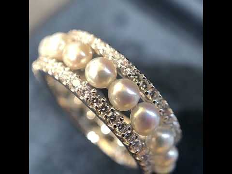 Elegant Eternity Pearl White Gold Wedding Band