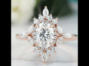 14K Gold 1.0 Ct Oval Cut Antique Flower Engagement Ring