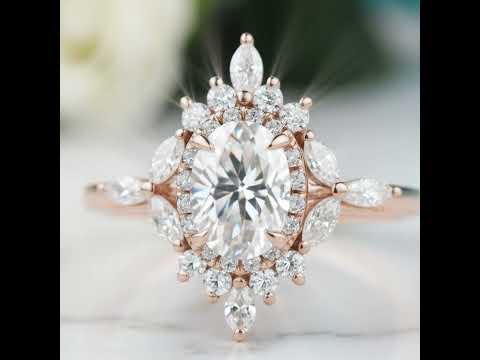 14K Gold 1.0 Ct Oval Cut Antique Flower Engagement Ring