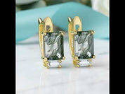 Profound Romance- Unique Octagon Cut Moss Agate Studs Earrings