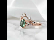 Love as Old as Time- Vintage Moss Agate Chevron Cluster Bridal Wedding Band Set Ring