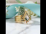 Celestial Promise- Unique Crown Natural Moss Agate Promise Ring Set