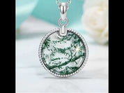 Ethereal Bond- Unique Moss Agate Round Pendant Necklace