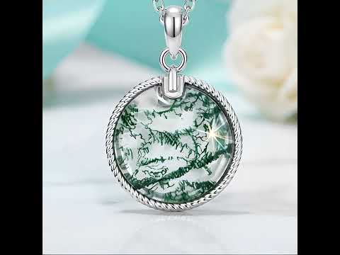 Ethereal Bond- Unique Moss Agate Round Pendant Necklace