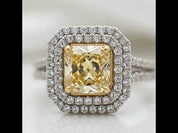 3.0 ct Fancy Yellow Radiant Cut Diamond Option Double Halo Engagement Ring