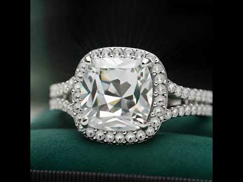 3.50 ct Cushion Cut Halo Diamond Option Double Band Engagement Ring