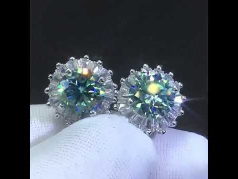 Round Cut Green Diamond Snowflake Stud Earrings