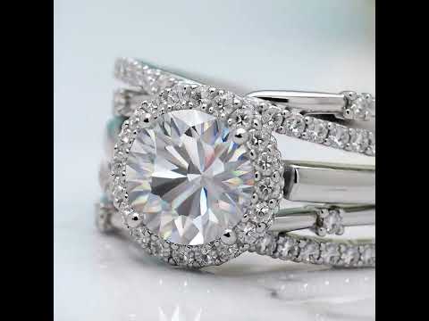 14K White Gold 2.0ct Round Cut Diamond Option Engagement Ring Set