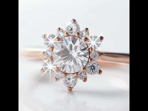 14k Solid Gold Round Cut Diamond Option Halo Engagement Ring
