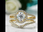 10K Yellow Gold 1.0 Ct Round Diamond Option Halo Engagement Ring Set