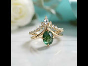 Captured Starlight- Unique Moss Agate V Shape Engagement Ring Set