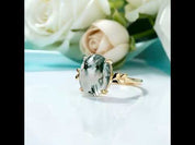 Love Untouched by Time- Unique Oval Natural Moss Agate Rings