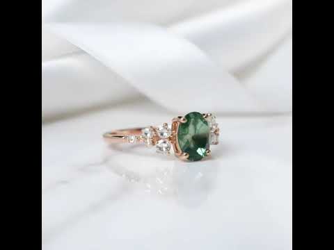 Heartfelt Gift- Oval Cut Moss Agate Antique Bridal Engagement Rings